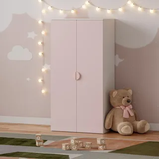 Kinderkleiderschrank 'Sandnes' mit 2 Türen 123 x 60 x 40 cm Weiß/Rosa - Rosa