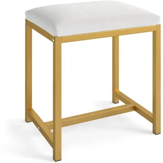 FANTASK Schminkhocker mit gepolsterter Sitzfläche, Moderner Barhocker mit Metallbeinen, Polsterhocker für Make-up, Eitelkeit Hocker für Schlafzimmer, Wohnzimmer (Weiß + Gold)