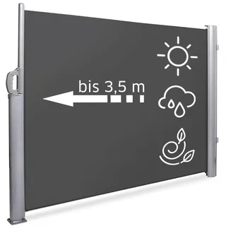 NOOR Seitenmarkise EXKLUSIV 180x350 cm Anthrazit - blickdichter Sichtschutz für Balkon, Terrasse & Garten - ausziehbarer Sonnenschutz/Windschutz inkl. Befestigungen - imprägniert und wasserabweisend