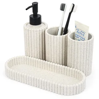 Topsky Badezimmer-Set 4-teilig, Bad Accessoires Set Kunststoff