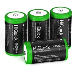 HiQuick 4 x Mono D Akku, NI-MH wiederaufladbare D Akku, Hohe Kapazität 10000mAh, 1200 Zyklen Aufladen, 1.2V Typ D Batterie