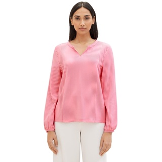 TOM TAILOR Damen Basic Bluse mit Streifen, 35242 - Pink Thin Stripe, XXL