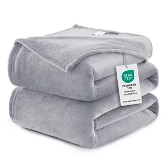WAVVE Fleecedecke, Flanell, Mikrofaser, Sofaüberwurf, 230 x 270 cm, Hellgrau, Bettdecke, Sofaüberwurf für 2 Personen, Felldecke, groß, warm und weich, aus Plüsch, 270 x 230 cm