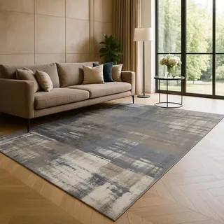 HAMID – Zeitgenössischer Wollteppich Alpes, moderner weicher Teppich, Großer Teppich für Wohnzimmer, Schlafzimmer, Wohnzimmer (Grau Turkis 350 x 250 cm)