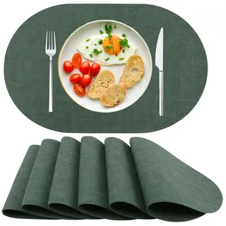 Platzsets Abwaschbar Tischsets 6er Set PU-Leder, Hitzebeständig, rutschfest, Platzset für Esstisch, Küche Oval Grün