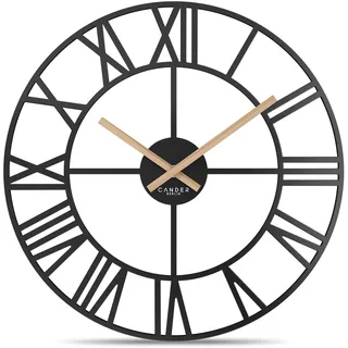 Cander Berlin ALTARA Vintage XXL Wanduhr lautlos 40 cm Metall Holz-Zeiger ohne Tickgeräusche modern schwarz Wohnzimmer