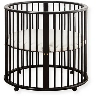 Buxibo – Babybox – Runde Spielbox aus Holz – Laufstall – Inkl. Matratze – 91x91x85 cm – Schwarz