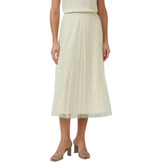 Midirock S.OLIVER BLACK LABEL, Damen, Gr. 42, beige (grau beige), Mesh, Obermaterial: 100% Polyester, unifarben, normal 3/4-Länge, Röcke Midirock, mit Falten und Gummibund