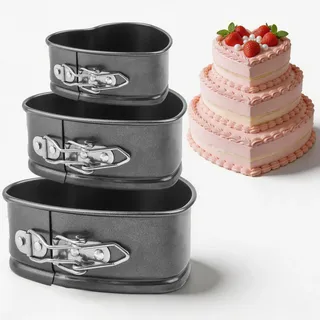 yolzhxe 3 Stück Herz Springform, 20/22/24 CM Backform Herz | Abnehmbarer Antihaftboden Springformen, Kohlenstoffstahl Backformen Geeignet zum Backen Aller Arten von Kuchen und Broten