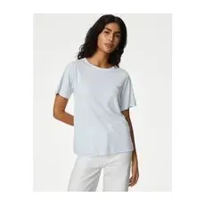 Womens M&S Collection Linen Blend Striped T-Shirt - Light Blue Mix, Light Blue Mix - 18