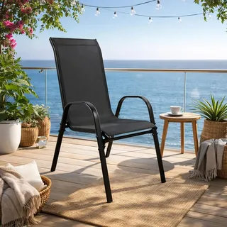 Outdoorstuhl Gartenstuhl Stapelstuhl robust Metall Textilen Schwarz - Schwarz
