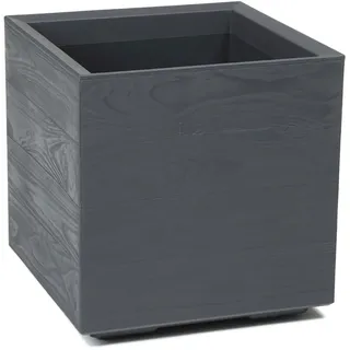 Pflanzkübel mit Rollen 40 cm, 36L – Blumentopf aus Kunststoff in Holzoptik – Übertopf mit Wasserablauf – Modern für Innen & Außen - Wetterfest & Pflegeleicht, Antrazit