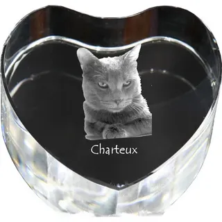 Chartreux - Kristalluhr mit Katzenbild, Herzregal-Uhr, personalisierte Standuhr von Art-Dog.