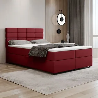 panda möbel Boxspringbett 140x200, mit Bettkasten, Rot, Matratze und Topper, Doppelbett, Reve Panda Möbel - Rot