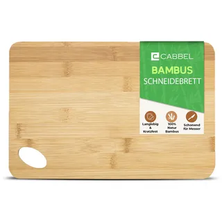 CABBEL Bambus Schneidebrett 30x20 cm – Holzschneidebrett groß, beidseitig nutzbar mit Griffloch, nachhaltiges Küchenbrett Holz für Frühstück, Obst & Snacks