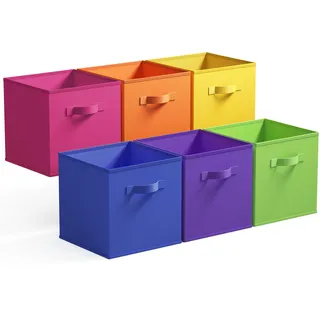 GRANNY SAYS Aufbewahrungswürfel Stoff, 6 Stück Faltbox, 27x27x27,5cm Kisten für Kallax Regal, Stoffkisten Aufbewahrung für Kallax Regal Faltboxen, dunkel bunt Regalboxen mit Griffen, Kallax Box