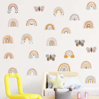 Wandtattoo Kinderzimmer, Regenbogen Wandsticker, Selbstklebende Wandaufkleber für Babyzimmer, Boho Wandsticker Mädchenzimmer Abnehmbar Wanddekor, Wanddeko für Mädchenzimmer Kinderzimmer Babyzimmer
