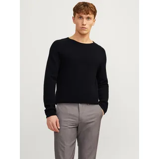 Jack & Jones Rundhalspullover "JJEHILL KNIT CREW NECK NOOS" Baumwolle, regular fit, schwarz