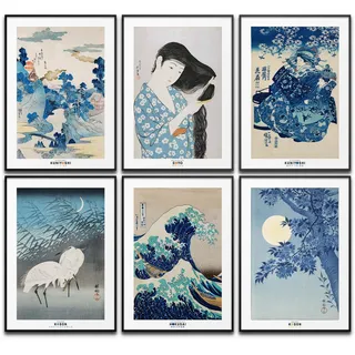 canvea Japan Kunst Poster Set Japanische Wanddeko Koson Bilder Schlafzimmer Hokusai Deko Wohnzimmer Dekoration Eklektische Gemälde