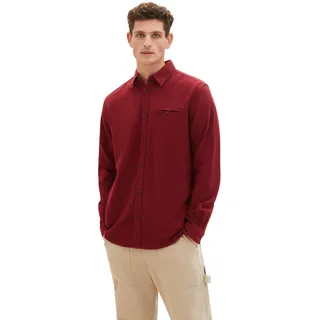 TOM TAILOR Herren Regular Fit Hemd mit Brusttasche, tawny port red tonal structure, M