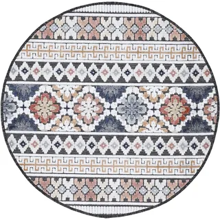 carpetfine »Deja 103« rund 4 mm Höhe robustes Flachgewebe, Motiv- Floral Palmenblätter, Hoch-Tief Effekt,