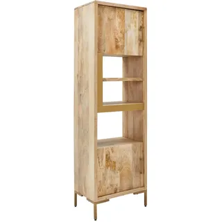 Mid.you Regal , Naturfarben, Goldfarben , Holz , Mangoholz , massiv , 3 Fächer , 58x192x40 cm , Handmade in India , Holzmöbel, Holzregale, Bücherregale Holz