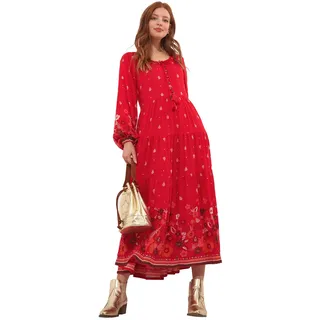 Joe Browns Damen Midaxi Boarder-Print und lockerer Passform Lässiges Kleid, rot, 40
