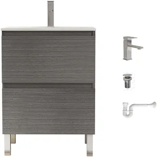 Baikal Möbel-Pack, Holz Keramik Rostfreier Stahl Kunststoff, Aschgrau, 60 cm