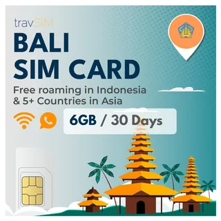 travSIM Bali SIM-Karte | 6GB Mobile Daten mit 4G/5G Geschwindigkeit | Kostenloses Roaming in Indonesien & 5+ Ländern in Asien | Plan auf Bali SIM-Karte ist 30 Tage lang gültig