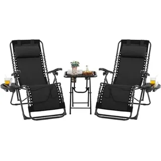Yaheetech Sonnenliege Set mit klappbarem Liegestuhl 0 x 0 x 0 cm Schwarz