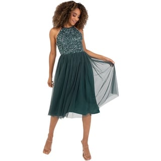 Maya Deluxe Damen Maya Deluxe Women's Midi Dress With Halter Neck Tulle for Evening Graduation Prom Wedding Bridesmaid Brautjungfernkleid, Emerald Green, 42 EU