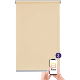 sunlines Elektrisches Rollo »Las Vegas« verdunkelnd Verdunkelung mit Bohren freihängend appgesteuert via Bluetooth, mit Motor und Akku, silberner Fallstab, beige