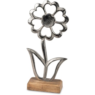 formano Dekoaufsteller Blume aus Aluminium & Mangoholz 25 cm - Silberfarben