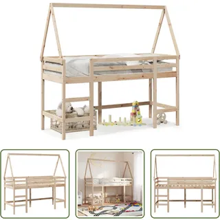 The Living Store Hochbett mit Leiter und Dach 80x200 cm Massivholz Kiefer - Braun
