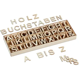 Relaxdays Holzbuchstaben Set, 324 TLG., Großbuchstaben A-Z, &-Zeichen, 3 cm, kleine Buchstaben zum Basteln, Deko, Natur