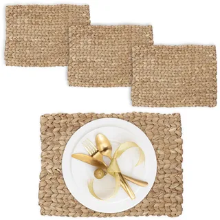 Relaxdays Tischset, 4er Set, geflochtenes Design, Wasserhyazinthe, Platzset, HxBxT: 1,5 x 42 x 30 cm, eckig, Deko, Natur