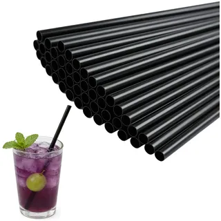Suomiya 100 Schwarze Wiederverwendbare Strohhalme, 26 x 0,6 cm Strohhalme Plastik Hochwertige Strohhalme aus PP-Material, geeignet für Cocktails, Kaffee, Milch, Saft und andere Getränke sowie Partys