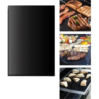 BBQ Grillmatten 50x40 cm mit Antihaft Teflon Beschichtung Zum Grillen für Gasgrill Holzkohle Lebensmittelkonform - Schwarz