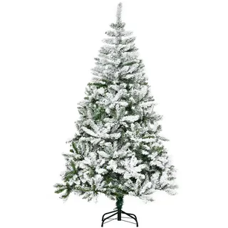 Homcom Künstlicher Weihnachtsbaum mit Kunstschnee, Indoor 180 cm , Grün , Kunststoff, Metall , 180 cm , Dekoration, Weihnachtsdekoration, Christbäume & Zubehör
