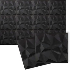 Acepunch New 12 Stücke of Schwarz 30CM X 30CM Strukturierte PVC wasserdicht-3D-Wandpaneele mit Diamantdesign für die Inneneinrichtung von Home Office oder Studio AP1216
