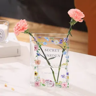 KRYSTHIA Buchvase, Buchvase für Blumen, Acryl Buchförmige Vasen für Tulpen, einzigartige Vasen für Wohndekor, modernes Buchliebhaber-Geschenk für Büro, Wohnzimmer, Schlafzimmer, Bücherregal, Esstisch