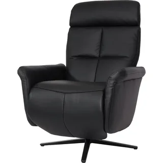 Relaxsessel HWC-L10, Design Fernsehsessel TV-Sessel Liegesessel, Liegefunktion drehbar, Voll-Leder schwarz - Schwarz