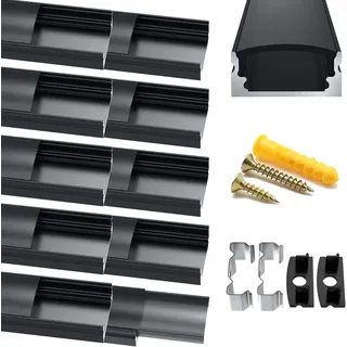Chesbung Schwarz LED Streifen Profil U Form, 10X1m Leisten Profil LED Aluminium Streifen Kanal Schwarz, Eckprofil für LED-Streifen (1-12mm), Indirekte Beleuchtung Decke LED-Diffusoren