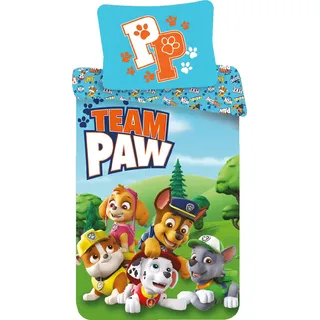Bettwäsche Set Paw Patrol "Team Paw", 140x200 cm Bettdecke + 70x90 cm Kopfkissen, 100% Baumwolle, mit Reißverschluss