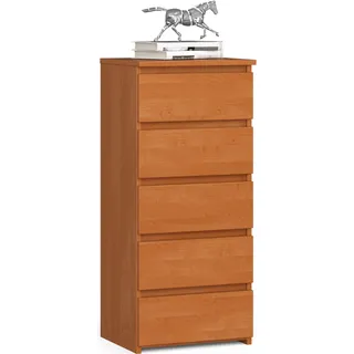 Kommode mit 5 Schubladen Kommode Organizer Kommode mit Schubladen 40 cm breit 92 cm hoch | Erle Highboard Sideboard Schrank schmal - Kupfer