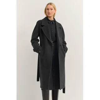 Trenchcoat BUGATTI "Loose Fit", Damen, Gr. 38, 280, dunkelgrau, 70% Wolle, 20% Polyester, 10% Polyamid, unifarben, loose fit, Mäntel Trenchcoat, Oversized, Flexcity Stretch mit Bindegurt