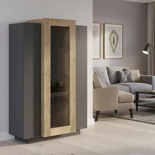 Dmora - Anzeigefenster Kevin, Sideboard mit DREI Türen, Mehrzweck-Wohnzimmermöbel, 100% Made in Italy, 80 x 38 x 121 cm, Anthrazit und Ahorn,