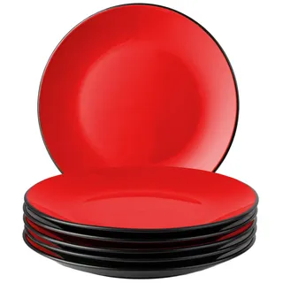 MIAMIO - Teller Set Keramik / 6er Set Speiseteller - Le Papillon (Rot) | Keramik Teller Set (26 cm), Teller für Hauptspeisen, Große Teller, Steingut Geschirr Set - spülmaschinenfest