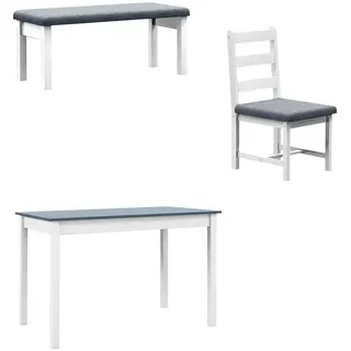 Homcom Essgruppe, Esstisch mit 2 Gepolsterten Stühlen, Bank, 4-Teiliges Esstisch-Set , Grau , Textil , Echtholz,Kiefer , Füllung: Schaumstoff , Rechteckig , eckig , 65x75x108 cm , Esszimmer, Bänke, Tischgruppen & Eckbankgruppen