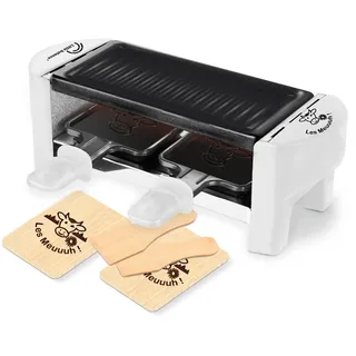 LITTLE BALANCE 8614 Raclette 2 Meuuh..., Raclettegerät für 1/2 Personen, abnehmbarer Grill, 2 Spatel + 2 Brettchen, Antihaftbeschichtung, 1 oder 2 Personen, 320 W, weiß